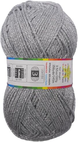 Silver Sparkly Chainette Yarn,3.5oz/98g 158yds Yarn for Crocheting and Knitting (03 Light Grey, 1 Pack) in Saudi Arabia
