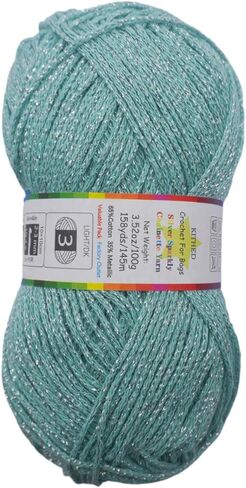 Silver Sparkly Chainette Yarn,3.5oz/98g 158yds Yarn for Crocheting and Knitting (03 Light Grey, 1 Pack) in Saudi Arabia