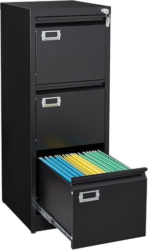 Black 3 Drawer File Cabinet,Metal Filing Cabinets with Lock,Office File Storage Cabinet for A4/Letter/Legal Size File(Assembly Required) in Saudi Arabia