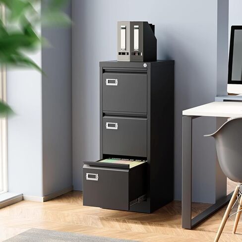 Black 3 Drawer File Cabinet,Metal Filing Cabinets with Lock,Office File Storage Cabinet for A4/Letter/Legal Size File(Assembly Required) in Saudi Arabia