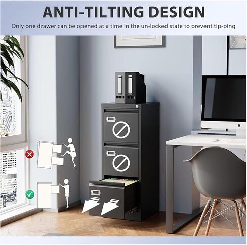 Black 3 Drawer File Cabinet,Metal Filing Cabinets with Lock,Office File Storage Cabinet for A4/Letter/Legal Size File(Assembly Required) in Saudi Arabia