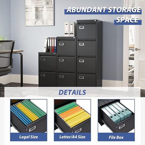 Black 3 Drawer File Cabinet,Metal Filing Cabinets with Lock,Office File Storage Cabinet for A4/Letter/Legal Size File(Assembly Required) in Saudi Arabia