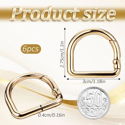 SynHHergyx Gold Metal D Ring Clip Spring Key Hooks, 6 PCS D Rings for Purse 1.18 Inch Keyring Purse Clip Spring Ring Buckles Clasp for DIY Crafts Keychain Belt Backpacks Handbag Purses Strap Hardware in Kuwait