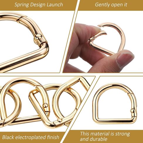 SynHHergyx Gold Metal D Ring Clip Spring Key Hooks, 6 PCS D Rings for Purse 1.18 Inch Keyring Purse Clip Spring Ring Buckles Clasp for DIY Crafts Keychain Belt Backpacks Handbag Purses Strap Hardware in Kuwait