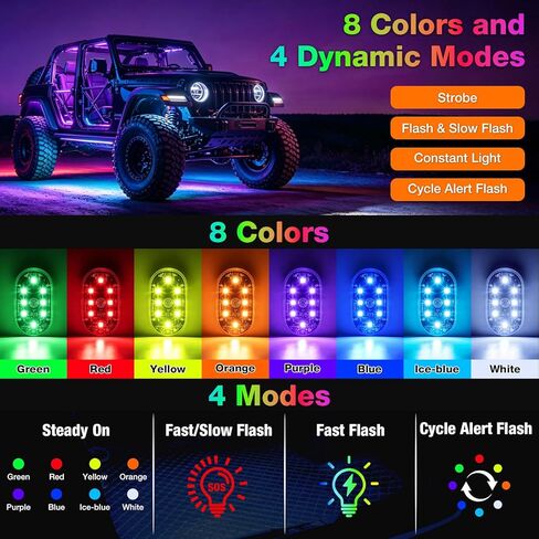 4Pcs Magnetic LED Interior Car Lights – 8 Colors RGB Wireless Ambient Lighting with Remote & Touch Control, USB Rechargeable Portable Strobe Nightlight for Footwell Door Dash Glove Box – Car Truck SUV in Saudi Arabia
