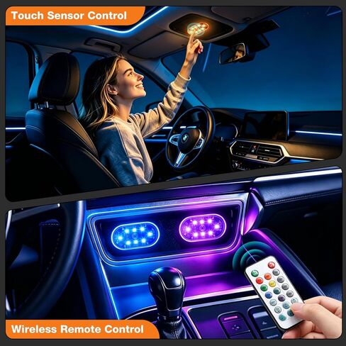 4Pcs Magnetic LED Interior Car Lights – 8 Colors RGB Wireless Ambient Lighting with Remote & Touch Control, USB Rechargeable Portable Strobe Nightlight for Footwell Door Dash Glove Box – Car Truck SUV in Saudi Arabia