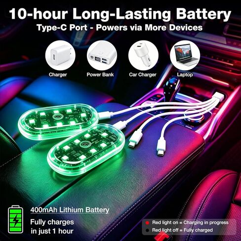 4Pcs Magnetic LED Interior Car Lights – 8 Colors RGB Wireless Ambient Lighting with Remote & Touch Control, USB Rechargeable Portable Strobe Nightlight for Footwell Door Dash Glove Box – Car Truck SUV in Saudi Arabia