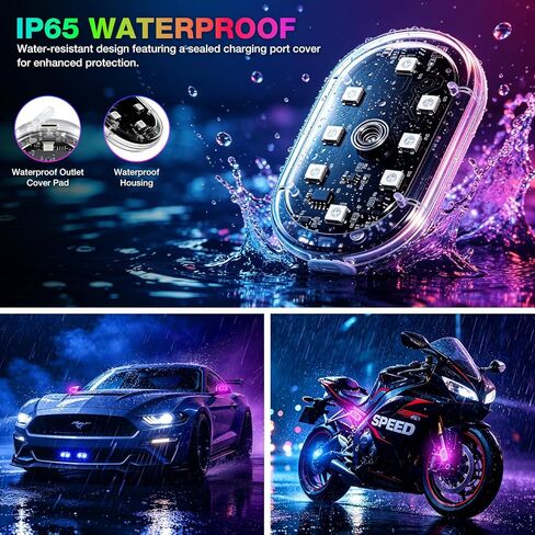 4Pcs Magnetic LED Interior Car Lights – 8 Colors RGB Wireless Ambient Lighting with Remote & Touch Control, USB Rechargeable Portable Strobe Nightlight for Footwell Door Dash Glove Box – Car Truck SUV in Saudi Arabia