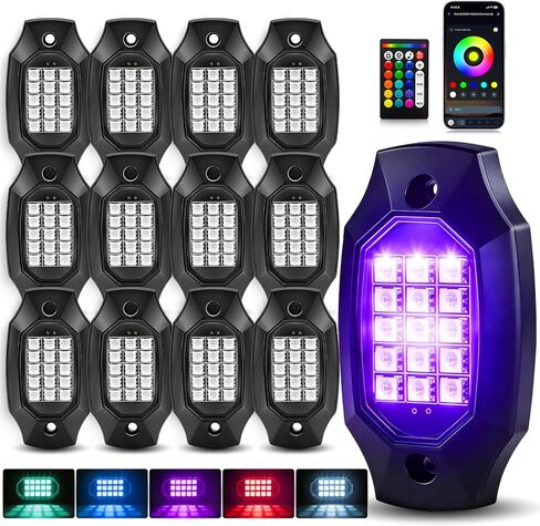 8 قرون RGB LED أضواء الصخور عالية السطوع IP67 مقاومة للماء مع تطبيق/RF للتحكم عن بعد تحت التوهج متعدد الألوان منطقة النيون أضواء الصخور الخارجية لشاحنات 12 فولت جيب الطرق الوعرة بيك اب SUV UTV ATV RZR in Kuwait