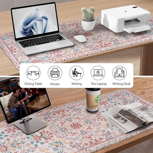 Pink Floral Patterns Desk Mat, Large Gaming Mouse Pad Non-Slip Rubber Base with Stitched Edges, Waterproof Protection for PC Laptop Home Office Desk Decor (31.5x15.7in) in Saudi Arabia