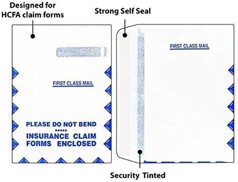 مظاريف أمان كبيرة، لمطالبة التأمين HCFA-1508، نماذج CMS-1500، إغلاق ذاتي الختم، ~مظروف النافذة اليمنى ~ 9 × 13 بوصة، عبوة من 100 in Kuwait