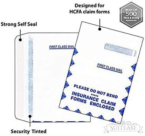 مظاريف أمان كبيرة، لمطالبة التأمين HCFA-1508، نماذج CMS-1500، إغلاق ذاتي الختم، ~مظروف النافذة اليمنى ~ 9 × 13 بوصة، عبوة من 100 in Kuwait