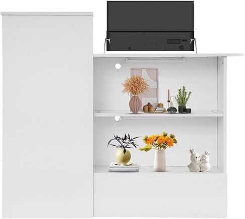 Modern Reception Desk with Locking Drawer & LED Lights, 47" L x 20" W Small Front Desk Reception Counter for Office, Salon, Store (Warm White) in Saudi Arabia