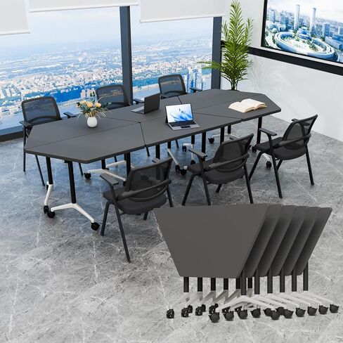 Conference Room Tables, 6 Pack Folding Conference Table with Wheels, Trapezoid Shaped Combinable Modular Training Tables, Foldable Flip Top Mobile Rolling Table for Office Meeting Seminar in Saudi Arabia