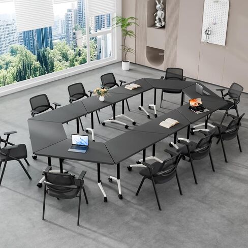 Conference Room Tables, 6 Pack Folding Conference Table with Wheels, Trapezoid Shaped Combinable Modular Training Tables, Foldable Flip Top Mobile Rolling Table for Office Meeting Seminar in Saudi Arabia