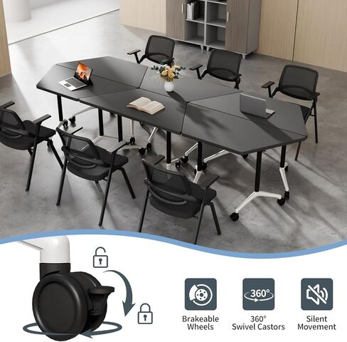 Conference Room Tables, 6 Pack Folding Conference Table with Wheels, Trapezoid Shaped Combinable Modular Training Tables, Foldable Flip Top Mobile Rolling Table for Office Meeting Seminar in Saudi Arabia