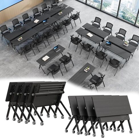 Conference Room Tables, 6 Pack Folding Conference Table with Wheels, Trapezoid Shaped Combinable Modular Training Tables, Foldable Flip Top Mobile Rolling Table for Office Meeting Seminar in Saudi Arabia