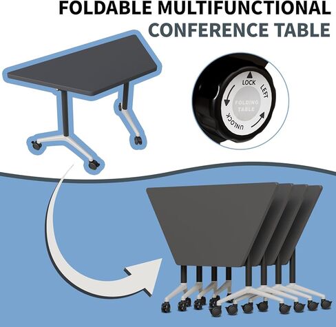 Conference Room Tables, 6 Pack Folding Conference Table with Wheels, Trapezoid Shaped Combinable Modular Training Tables, Foldable Flip Top Mobile Rolling Table for Office Meeting Seminar in Saudi Arabia