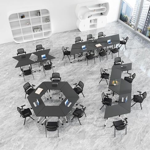 Conference Room Tables, 6 Pack Folding Conference Table with Wheels, Trapezoid Shaped Combinable Modular Training Tables, Foldable Flip Top Mobile Rolling Table for Office Meeting Seminar in Saudi Arabia