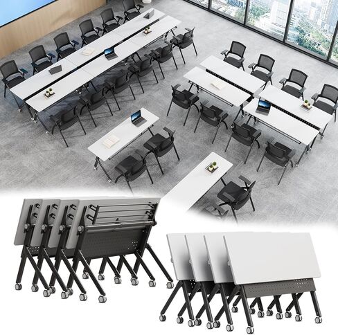 Conference Room Tables, 6 Pack Folding Conference Table with Wheels, Trapezoid Shaped Combinable Modular Training Tables, Foldable Flip Top Mobile Rolling Table for Office Meeting Seminar in Saudi Arabia