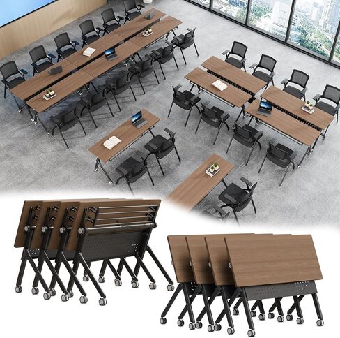 Conference Room Tables, 6 Pack Folding Conference Table with Wheels, Trapezoid Shaped Combinable Modular Training Tables, Foldable Flip Top Mobile Rolling Table for Office Meeting Seminar in Saudi Arabia