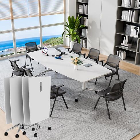 Conference Room Tables, 6 Pack Folding Conference Table with Wheels, Trapezoid Shaped Combinable Modular Training Tables, Foldable Flip Top Mobile Rolling Table for Office Meeting Seminar in Saudi Arabia