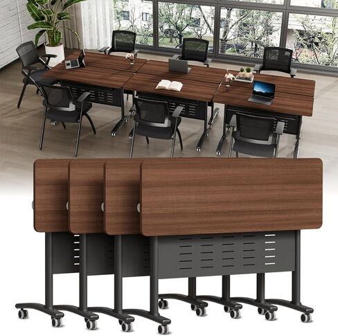 Conference Room Tables, 6 Pack Folding Conference Table with Wheels, Trapezoid Shaped Combinable Modular Training Tables, Foldable Flip Top Mobile Rolling Table for Office Meeting Seminar in Saudi Arabia
