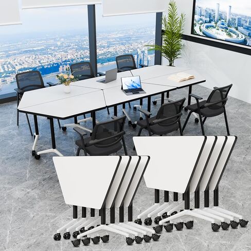 Conference Room Tables, 6 Pack Folding Conference Table with Wheels, Trapezoid Shaped Combinable Modular Training Tables, Foldable Flip Top Mobile Rolling Table for Office Meeting Seminar in Saudi Arabia
