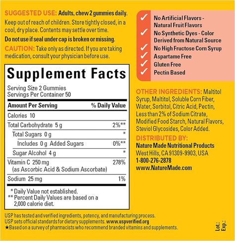 Nature Made Zero Sugar Vitamin C Gummies 250 mg per Serving, Immune & Antioxidant Support, 100 Sugar Free Gummies, 50 Day Supply in Saudi Arabia