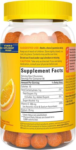 Nature Made Zero Sugar Vitamin C Gummies 250 mg per Serving, Immune & Antioxidant Support, 100 Sugar Free Gummies, 50 Day Supply in Saudi Arabia