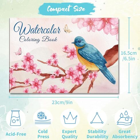 عبوة من كتاب تلوين بالألوان المائية للبالغين (9 * 6.5 بوصة)، تصميم مسطح محمول مع 30 تصميمًا فريدًا، ورق مضغوط على البارد 200 جرام في المتر المربع، كتاب ألوان مائية لتخفيف التوتر للمبتدئين والمبدعين in Kuwait