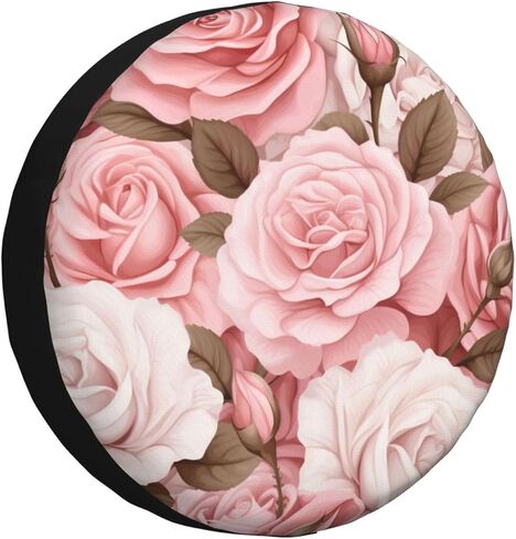 Spare Tire Cover Vintage Pink Rose Flower Floral Tire Cover 17 Inch Wheel Covers for Rv Trailer Jeep SUV Truck Camper Vehicles Dust-Proof Waterproof Tire Protectors in Saudi Arabia
