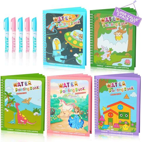 CMTOOP 5 Pack Water Coloring Books for Toddlers 1-3 - Mess Free Painting for Kids & Reusable Magic Water Activity Book - Aqua Art Travel Toys & Educational Arts and Crafts Gifts for Boys Girls Age 2-4 in Saudi Arabia