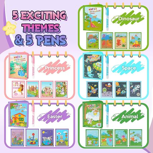 CMTOOP 5 Pack Water Coloring Books for Toddlers 1-3 - Mess Free Painting for Kids & Reusable Magic Water Activity Book - Aqua Art Travel Toys & Educational Arts and Crafts Gifts for Boys Girls Age 2-4 in Saudi Arabia