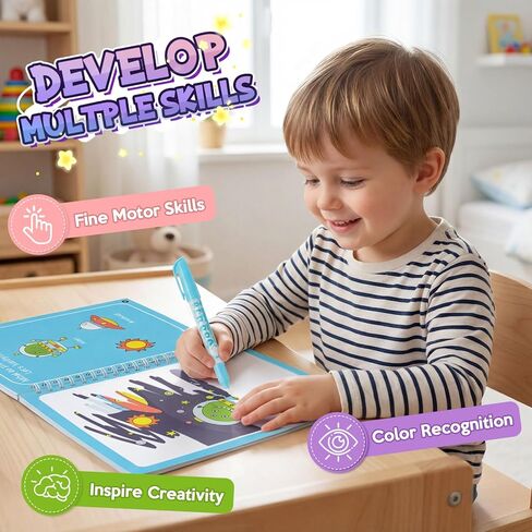 CMTOOP 5 Pack Water Coloring Books for Toddlers 1-3 - Mess Free Painting for Kids & Reusable Magic Water Activity Book - Aqua Art Travel Toys & Educational Arts and Crafts Gifts for Boys Girls Age 2-4 in Saudi Arabia