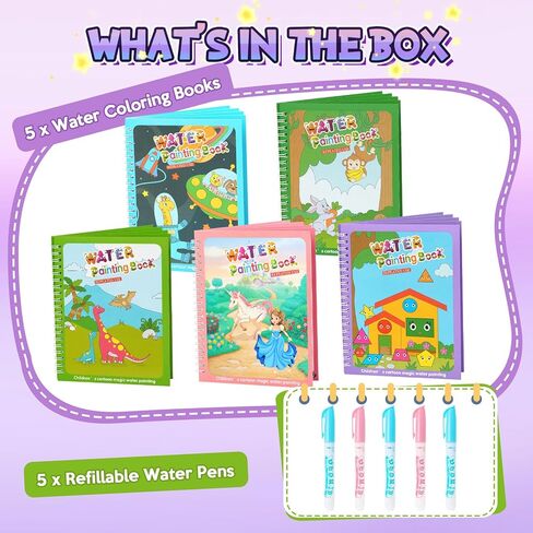 CMTOOP 5 Pack Water Coloring Books for Toddlers 1-3 - Mess Free Painting for Kids & Reusable Magic Water Activity Book - Aqua Art Travel Toys & Educational Arts and Crafts Gifts for Boys Girls Age 2-4 in Saudi Arabia