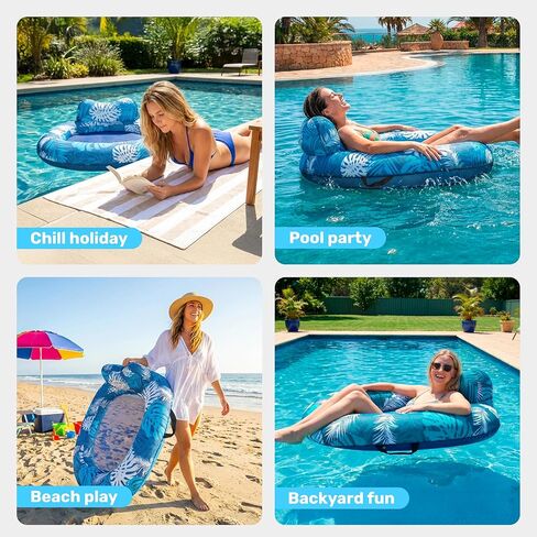 SLOOSH Inflatable Pool Floats Adult, Comfortable Fabric Floating Lounge Chairs, Blow up Pool Noodles for Adult Heavy Duty with Handles, Floating Chair for Party Summer Water Beach Lake Fun in Saudi Arabia