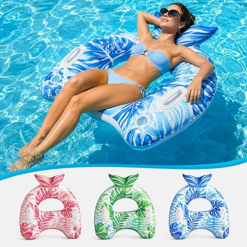 Pool Floats Adult 3 Pack, Inflatable Float Chair with Cup Holders and Handles, Portable Floaties for Summer Pool & Beach in Saudi Arabia