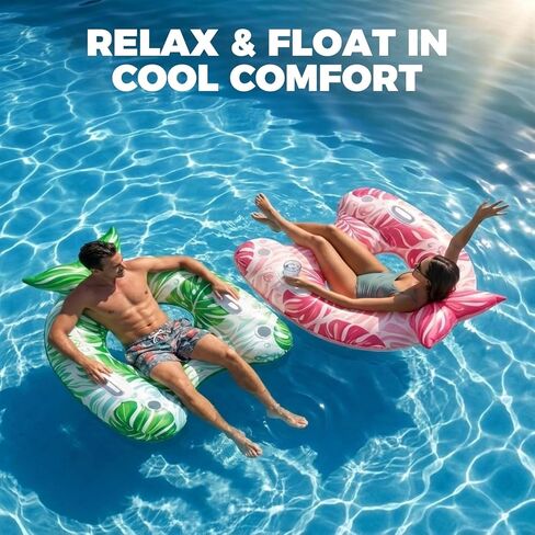 Pool Floats Adult 3 Pack, Inflatable Float Chair with Cup Holders and Handles, Portable Floaties for Summer Pool & Beach in Saudi Arabia