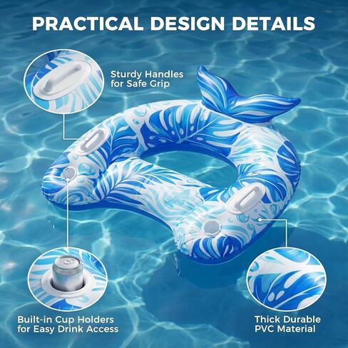 Pool Floats Adult 3 Pack, Inflatable Float Chair with Cup Holders and Handles, Portable Floaties for Summer Pool & Beach in Saudi Arabia