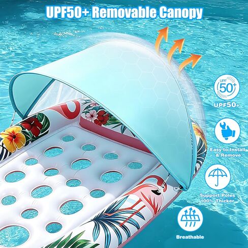 Pool Floats Adult with Canopy and Cup Holder - Inflatable Lounge Chair with UPF 50+ Sunshade, Heavy Duty Floating Water Hammock for Pool、Beach & Lake in Saudi Arabia