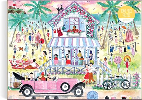 Galison Roaring 20s Beach House – 1000 Piece Michael Storrings Jigsaw Puzzle Featuring Beautiful Artwork of 1920s Inspired Beach House in Saudi Arabia