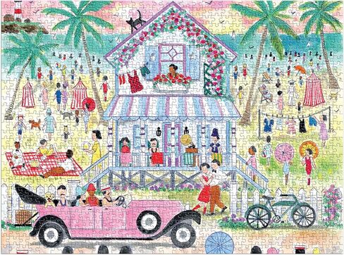 Galison Roaring 20s Beach House – 1000 Piece Michael Storrings Jigsaw Puzzle Featuring Beautiful Artwork of 1920s Inspired Beach House in Saudi Arabia