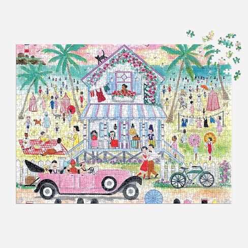 Galison Roaring 20s Beach House – 1000 Piece Michael Storrings Jigsaw Puzzle Featuring Beautiful Artwork of 1920s Inspired Beach House in Saudi Arabia