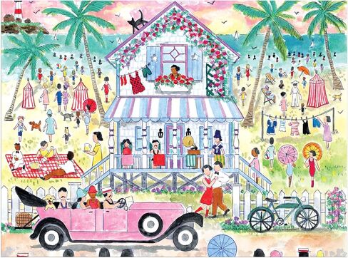 Galison Roaring 20s Beach House – 1000 Piece Michael Storrings Jigsaw Puzzle Featuring Beautiful Artwork of 1920s Inspired Beach House in Saudi Arabia
