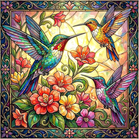 Vintage Paint Hummingbird Flower 1000 Piece Puzzles for Adults, Floral Hummingbirds Puzzles for Adults 1000 Pieces, Impossible Hard Difficult Fun Challenging Stained Glass Puzzles for Adults in Saudi Arabia