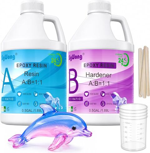 SigWong Epoxy Resin 40OZ - Crystal Clear Coating Kit, Easy Mix 1:1 Ratio, Bubble Free & Anti-Yellowing, Self Leveling, 2 Part Casting Epoxy Resin for Art Crafts, Jewelry Making, River Tables in Saudi Arabia