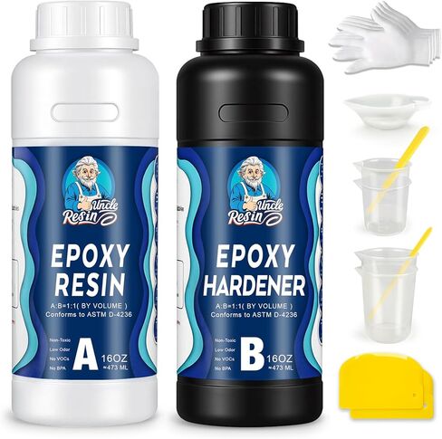UncleResin 32oz Epoxy Resin Kit - Easy Mix 1:1 Crystal Clear Epoxy Resin Self Leveling No Yellowing No Bubble Casting Resin for Art Crafts, Jewelry Making, Wood & Resin Molds in Saudi Arabia