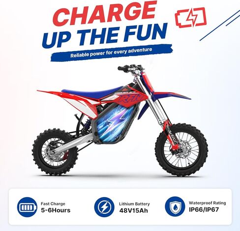 RFN Warrior Youth SX-E2 Electric Dirt Bike for Age 13+, 2000W Peak Motor,31 MPH Top Speed, 3-Speed Modes, 48V 20AH,26 Miles Range,14"/12" F/R Wheels, Dirt Bike with Dual Hydraulic Disc Brakes. in Saudi Arabia