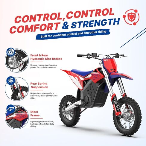 RFN Warrior Youth SX-E2 Electric Dirt Bike for Age 13+, 2000W Peak Motor,31 MPH Top Speed, 3-Speed Modes, 48V 20AH,26 Miles Range,14"/12" F/R Wheels, Dirt Bike with Dual Hydraulic Disc Brakes. in Saudi Arabia